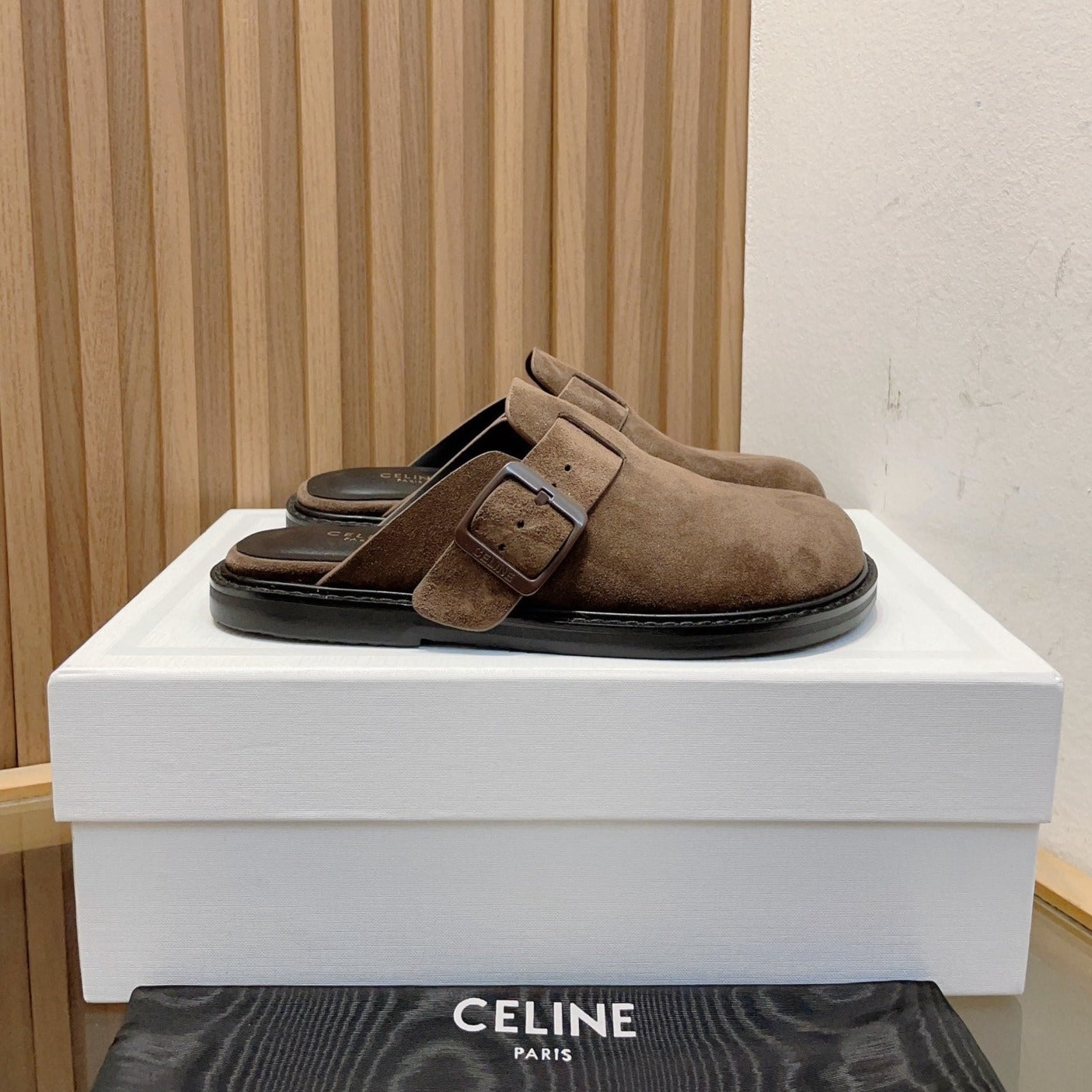Slippers Buckle Detail Suede  Caramel Brown - 35