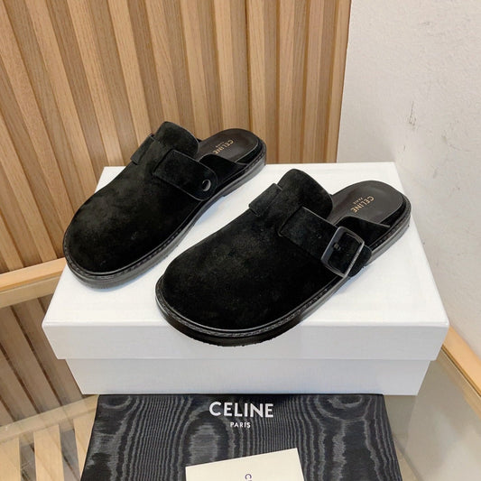 Slippers Buckle Detail Suede Black - 35