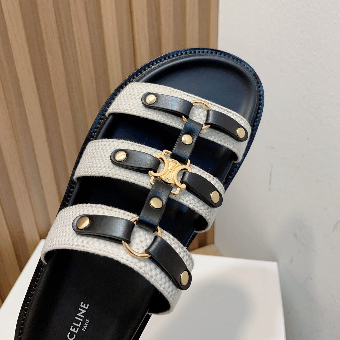 TIPPI SLIDE IN CANVAS & CALFSKIN NATURAL WHITE / BLACK - 35