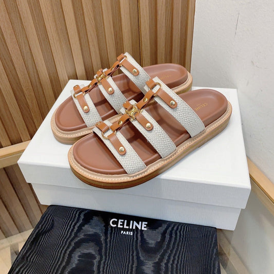 TIPPI SLIDE IN CANVAS & CALFSKIN NATURAL WHITE / TAN - 35