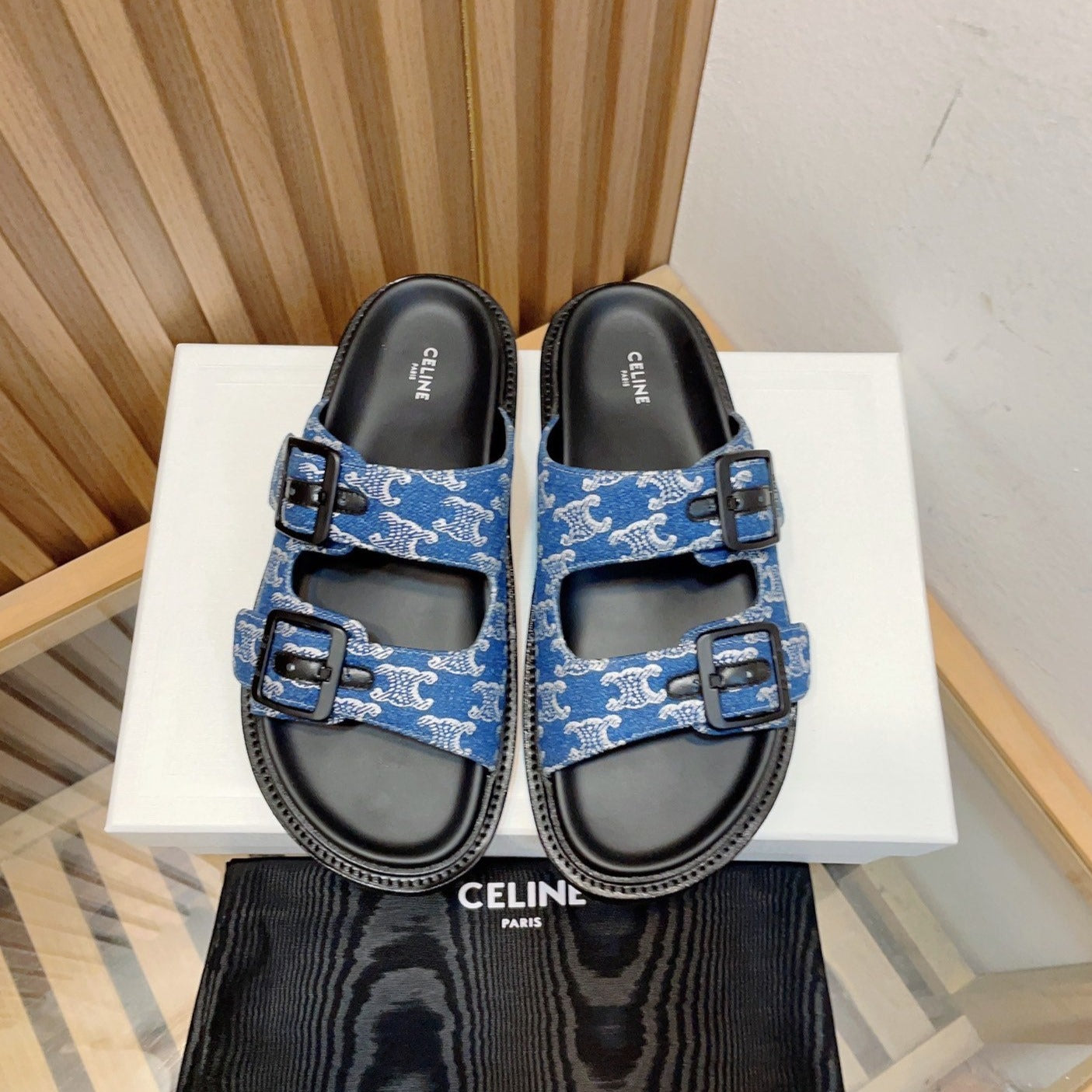 TWIN-STRAP SANDALS WITH SUEDE UPPERS AND BUCKLE CLOSURE COBALT BLUE BLACK CARO - 35