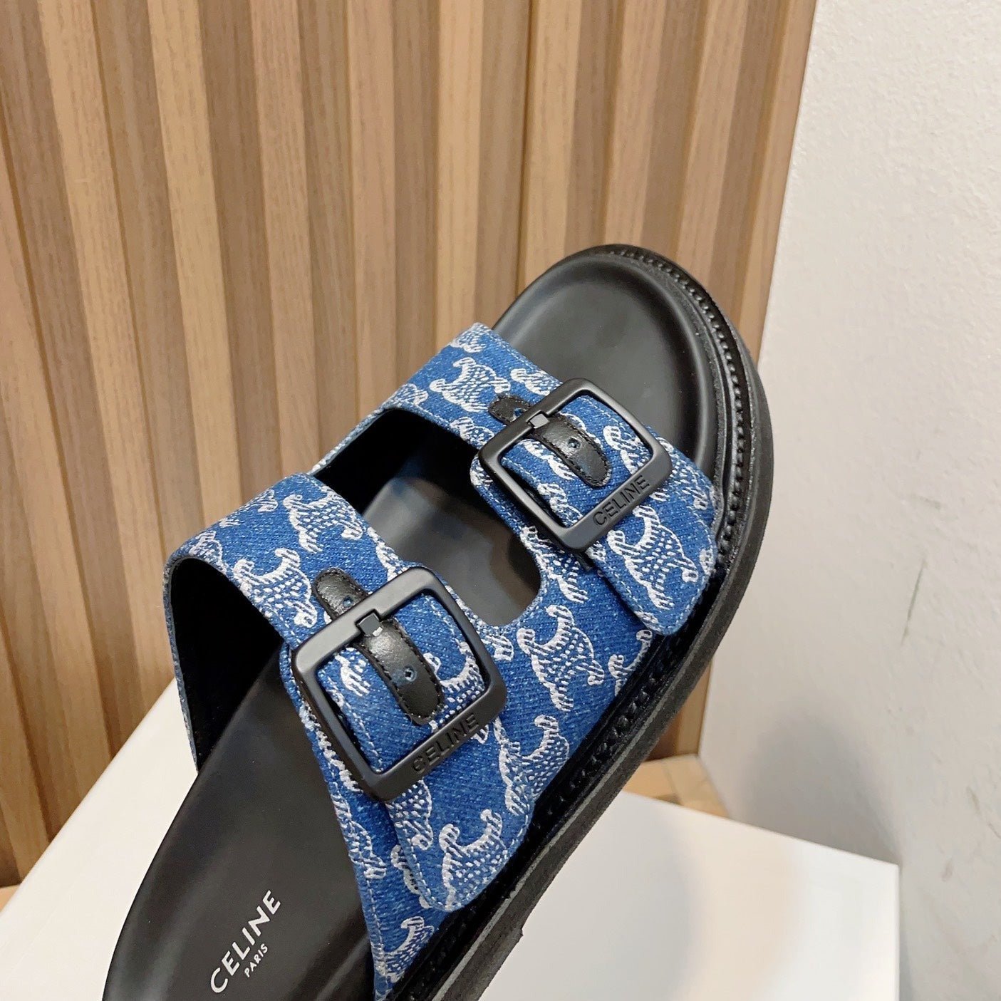 TWIN-STRAP SANDALS WITH SUEDE UPPERS AND BUCKLE CLOSURE COBALT BLUE BLACK CARO - 35