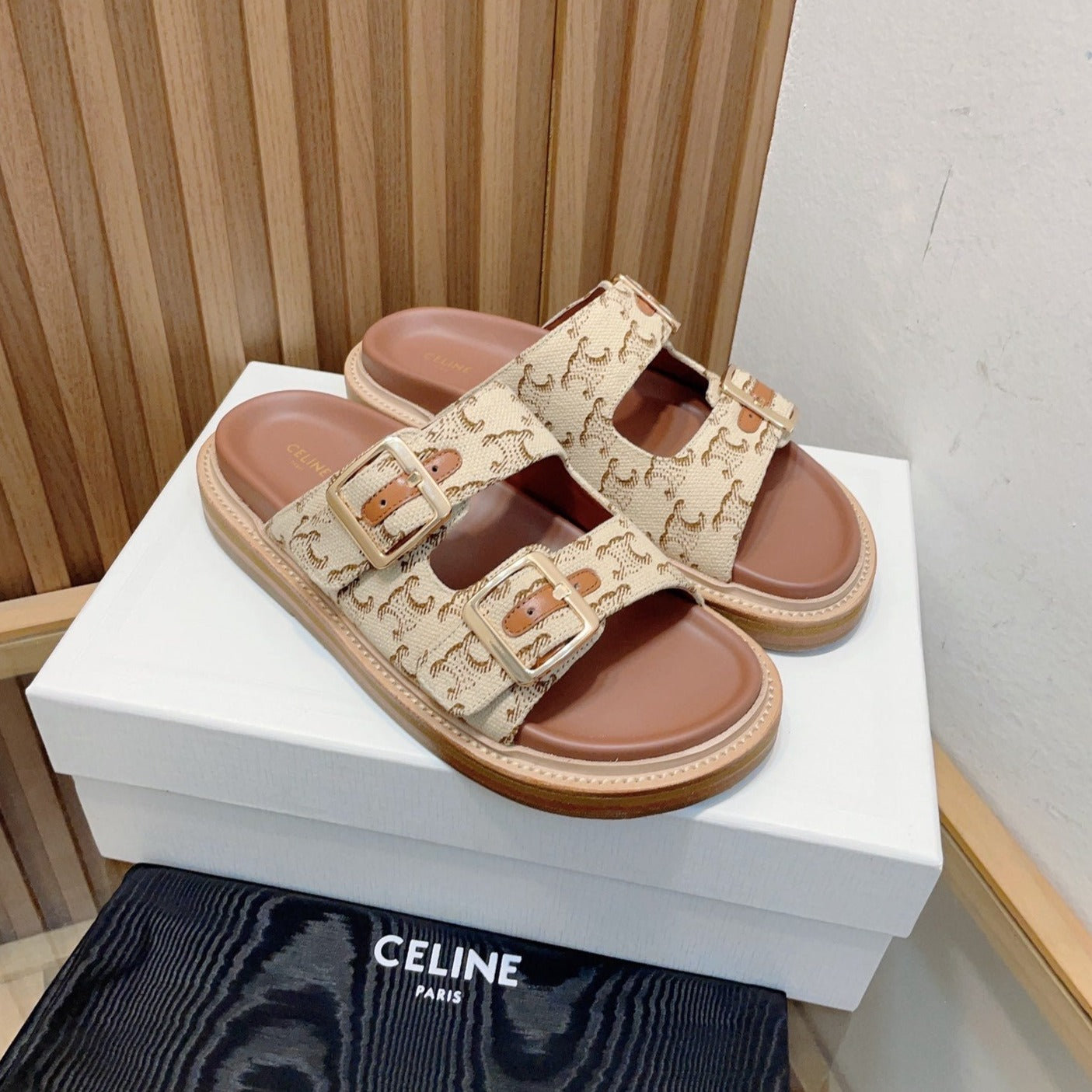 TWIN-STRAP SANDALS WITH SUEDE UPPERS AND BUCKLE CLOSURE CARAMEL BROWN CARO - 35