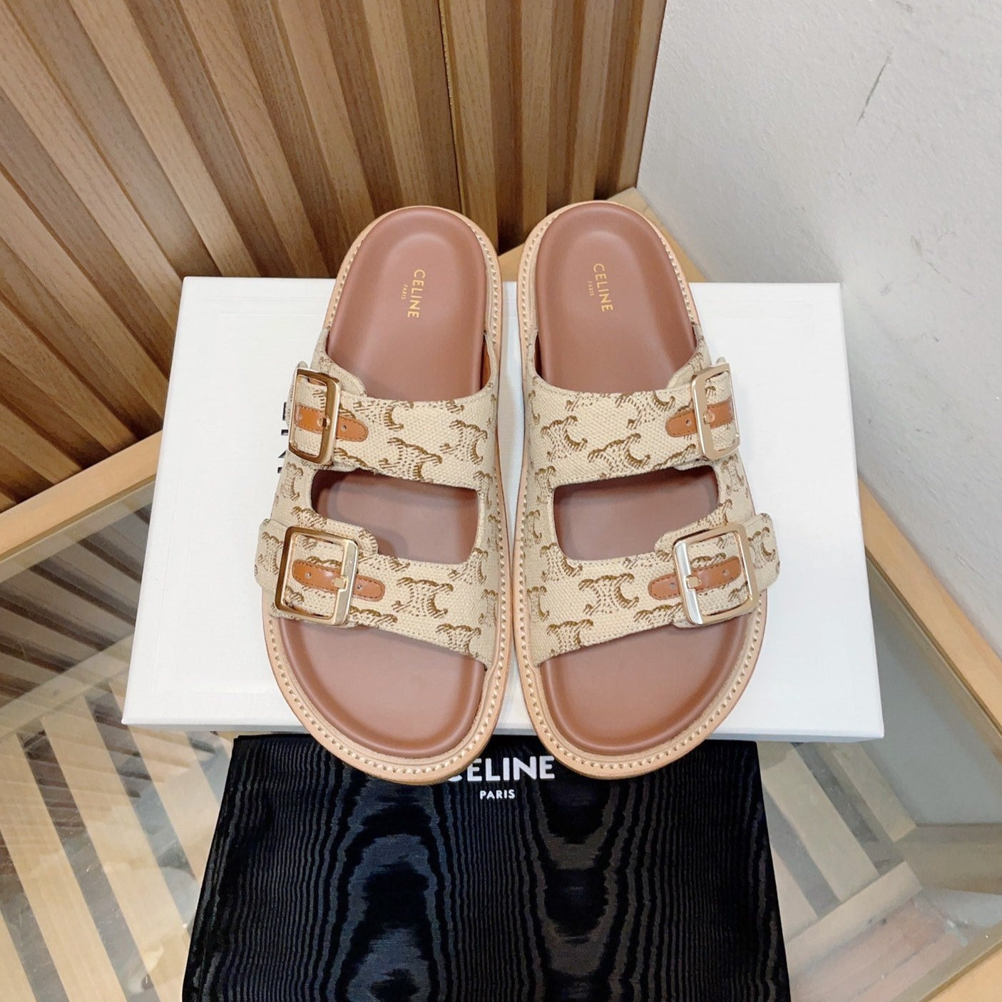 TWIN-STRAP SANDALS WITH SUEDE UPPERS AND BUCKLE CLOSURE CARAMEL BROWN CARO - 35