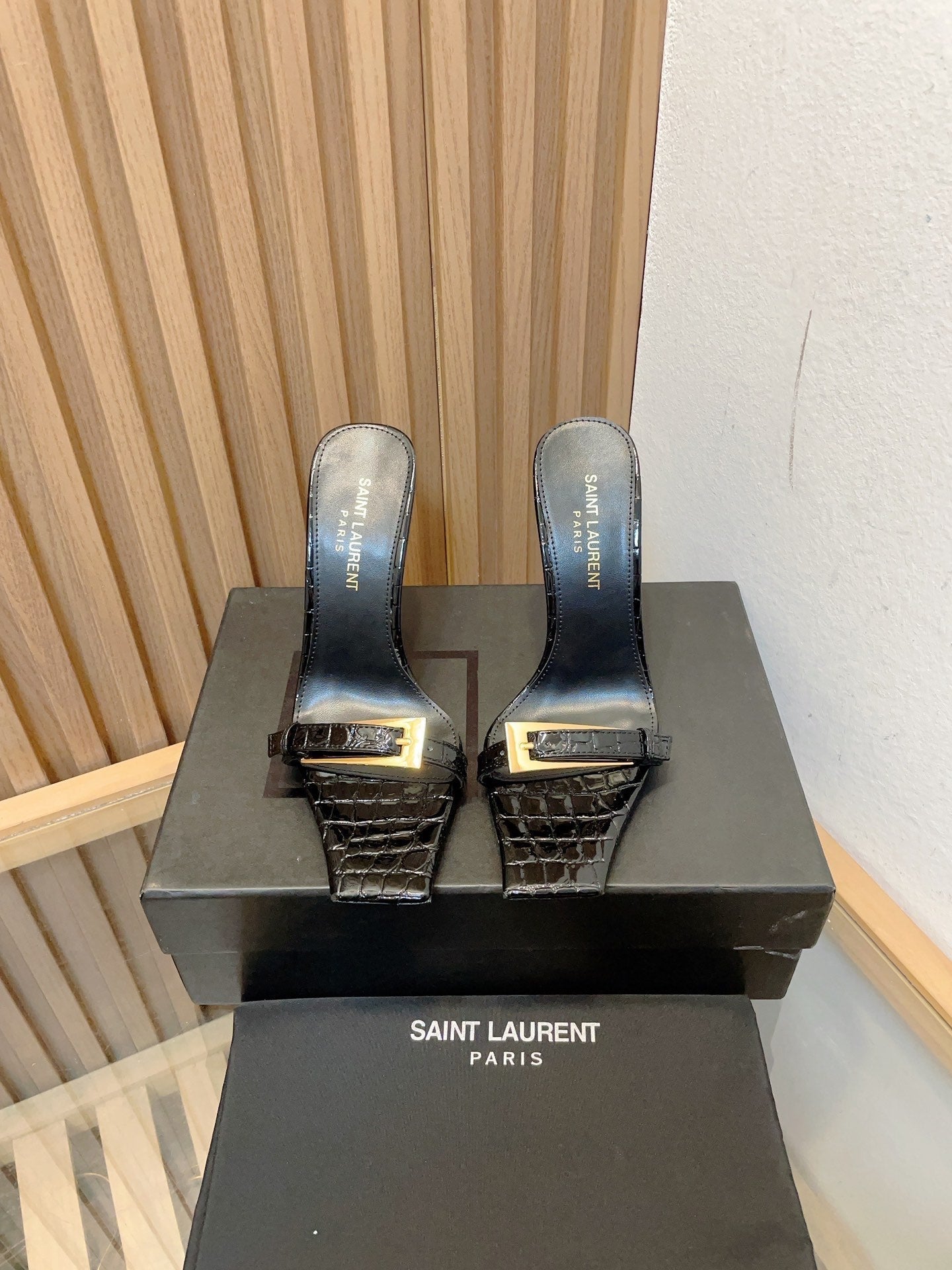 SL SQUARE TOED NUIT PUMPS BLACK CALFSKIN - 35