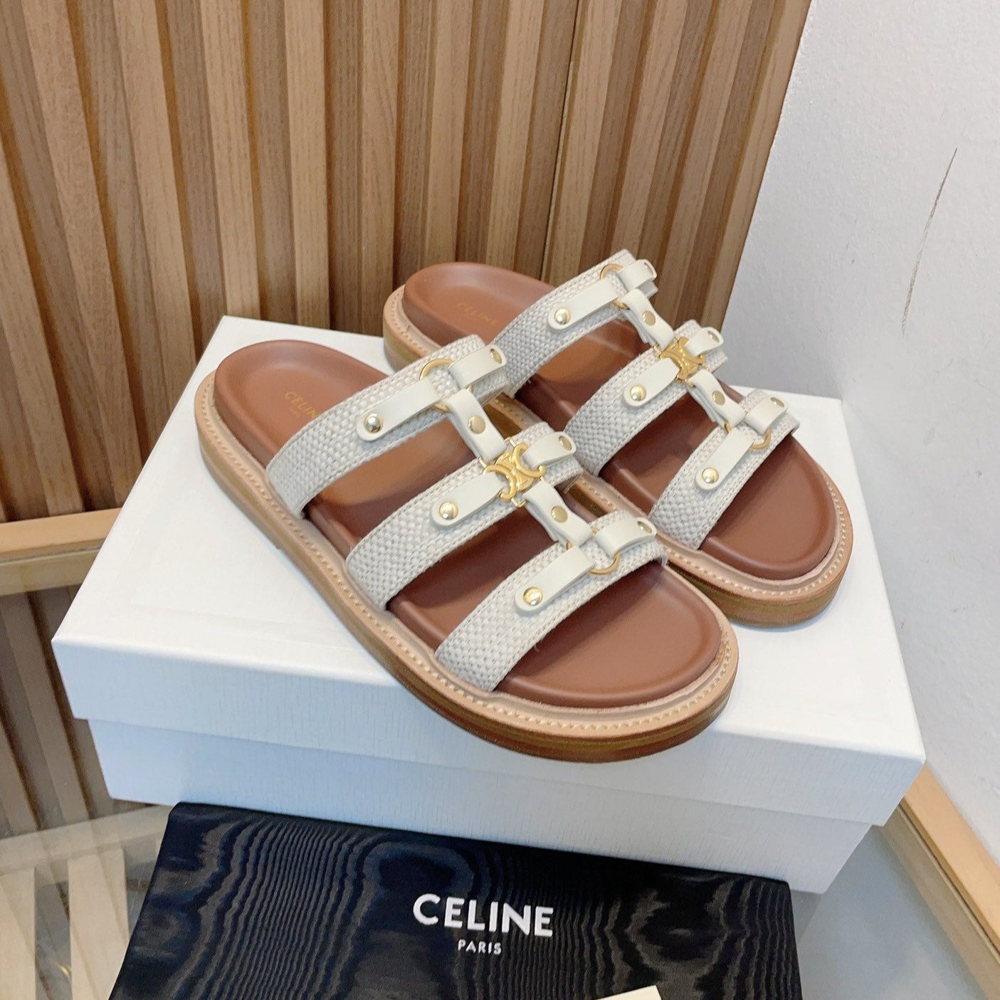TIPPI SLIDE IN CANVAS & CALFSKIN NATURAL WHITE - 35