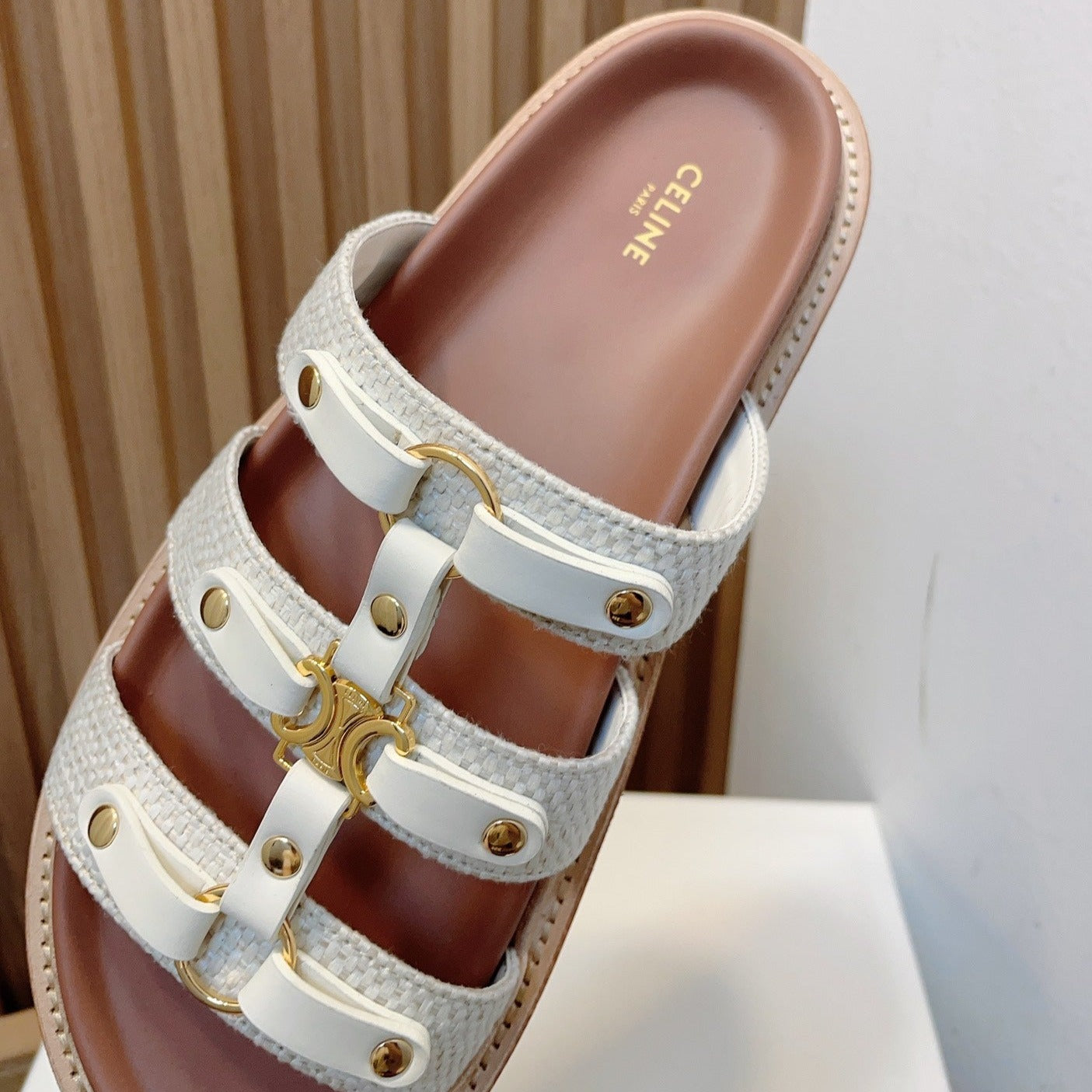 TIPPI SLIDE IN CANVAS & CALFSKIN NATURAL WHITE - 35