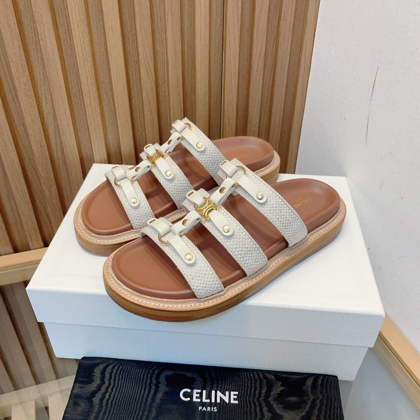 TIPPI SLIDE IN CANVAS & CALFSKIN NATURAL WHITE - 35