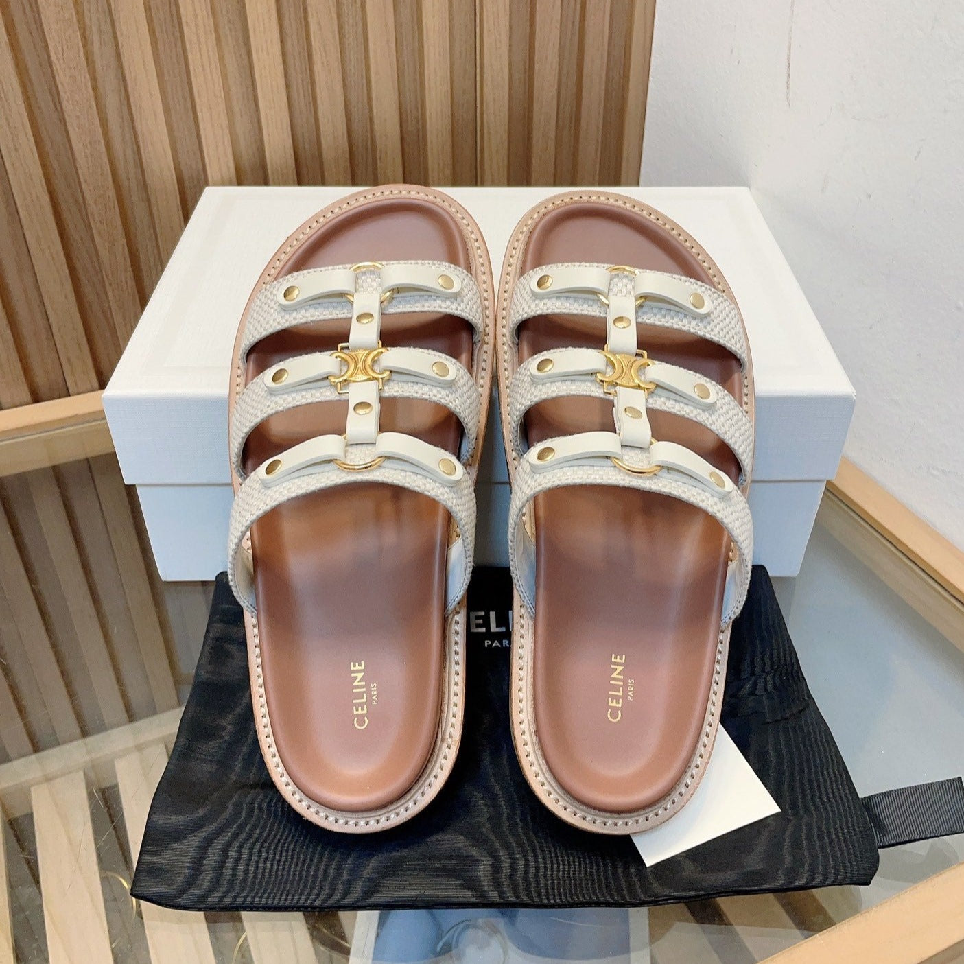 TIPPI SLIDE IN CANVAS & CALFSKIN NATURAL WHITE - 35