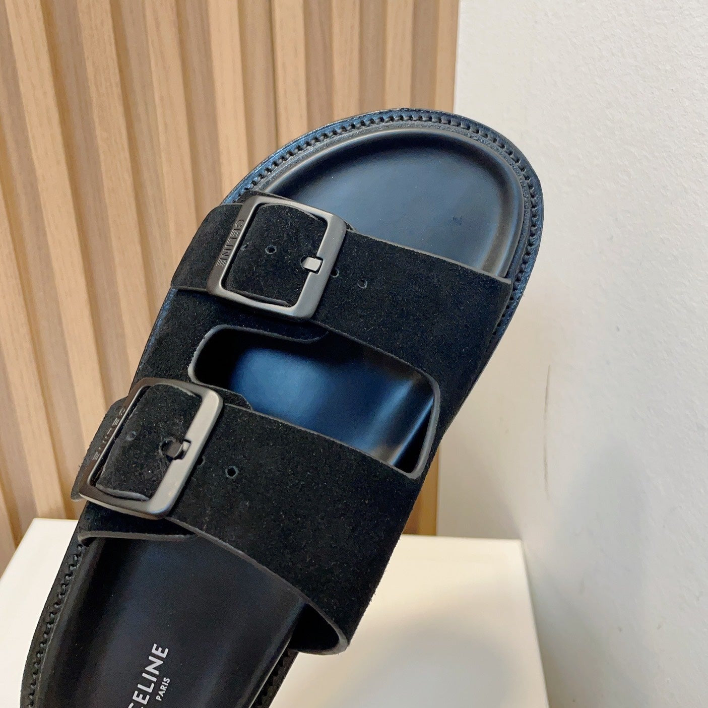 TWIN-STRAP SANDALS WITH SUEDE UPPERS AND BUCKLE CLOSURE BLACK - 35