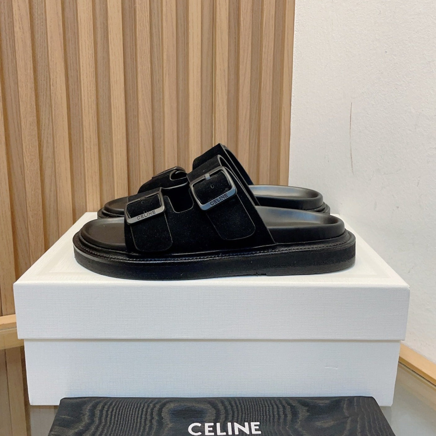 TWIN-STRAP SANDALS WITH SUEDE UPPERS AND BUCKLE CLOSURE BLACK - 35