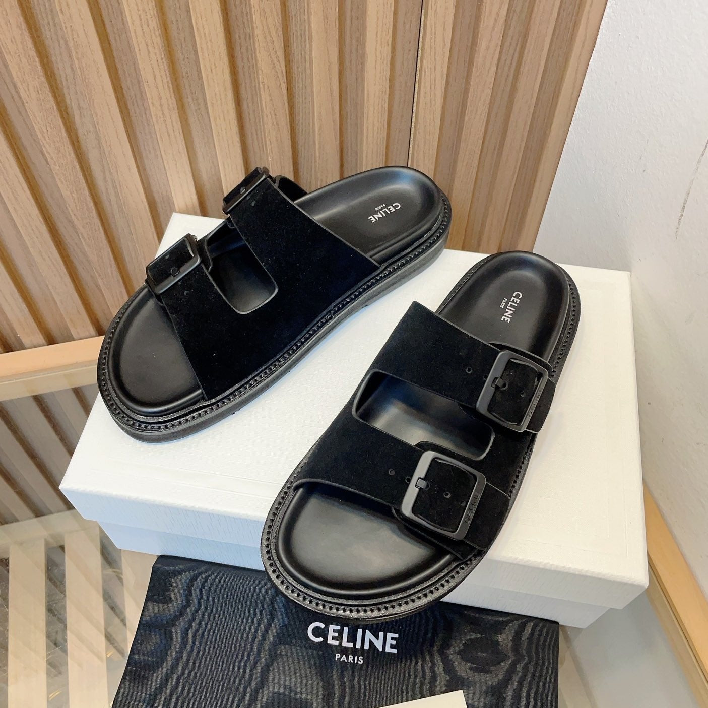 TWIN-STRAP SANDALS WITH SUEDE UPPERS AND BUCKLE CLOSURE BLACK - 35