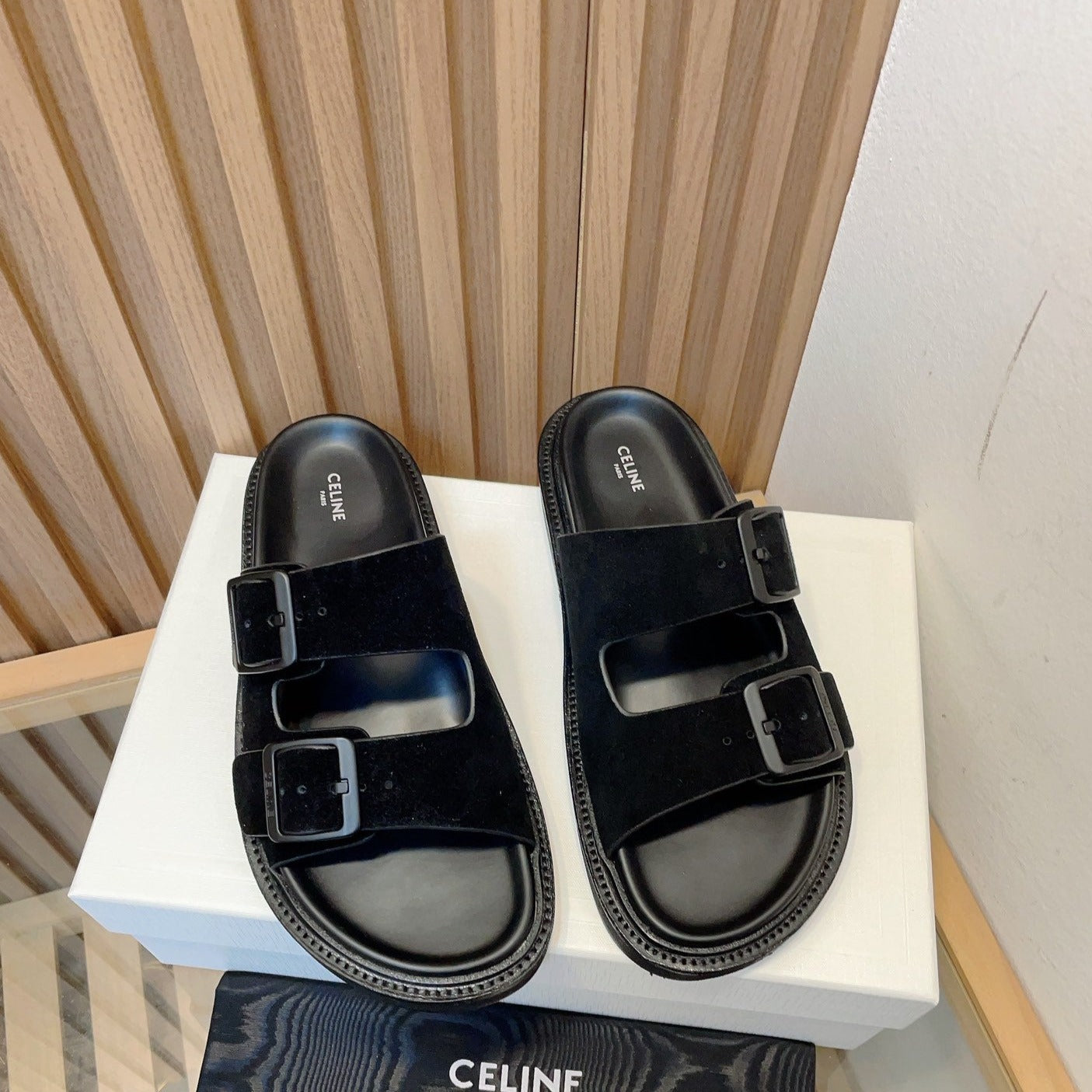 TWIN-STRAP SANDALS WITH SUEDE UPPERS AND BUCKLE CLOSURE BLACK - 35