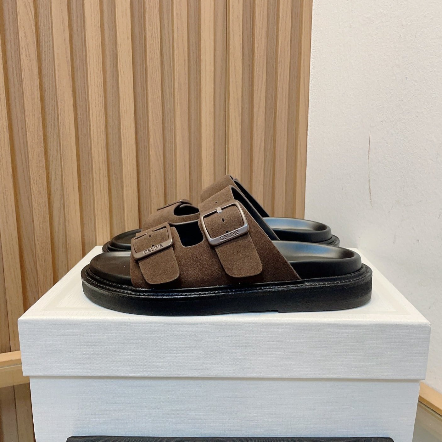 TWIN-STRAP SANDALS WITH SUEDE UPPERS AND BUCKLE CLOSURE BROWN - 35