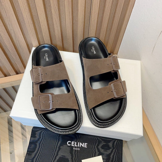 TWIN-STRAP SANDALS WITH SUEDE UPPERS AND BUCKLE CLOSURE BROWN - 35