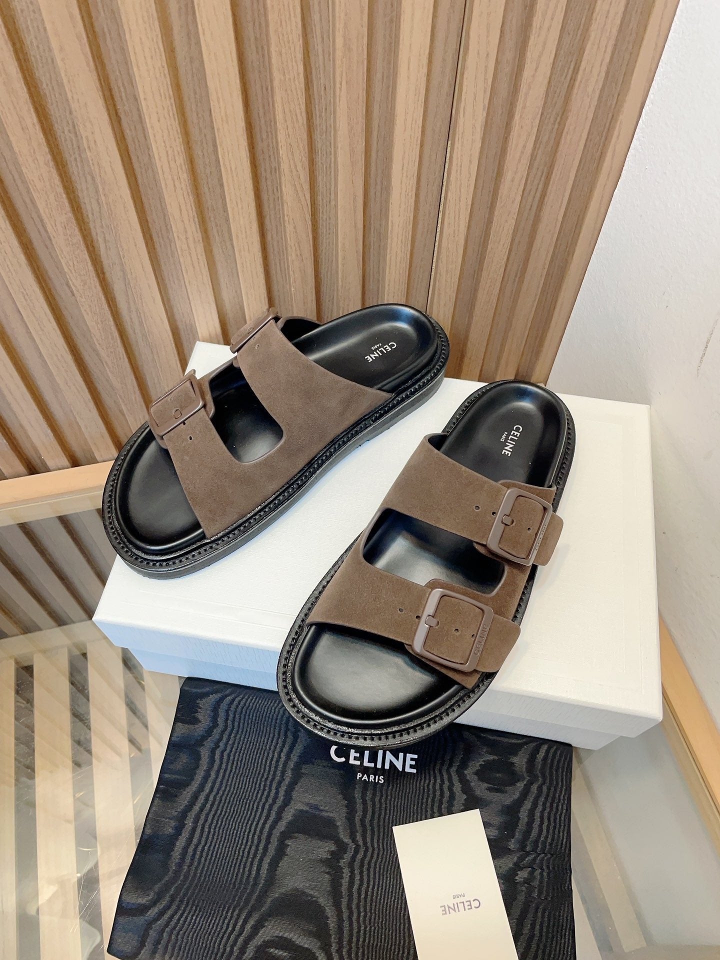 TWIN-STRAP SANDALS WITH SUEDE UPPERS AND BUCKLE CLOSURE BROWN - 35