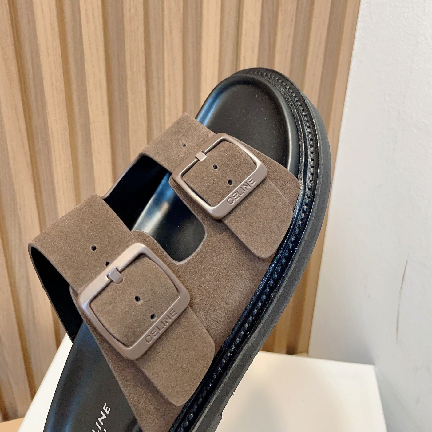 TWIN-STRAP SANDALS WITH SUEDE UPPERS AND BUCKLE CLOSURE BROWN - 35