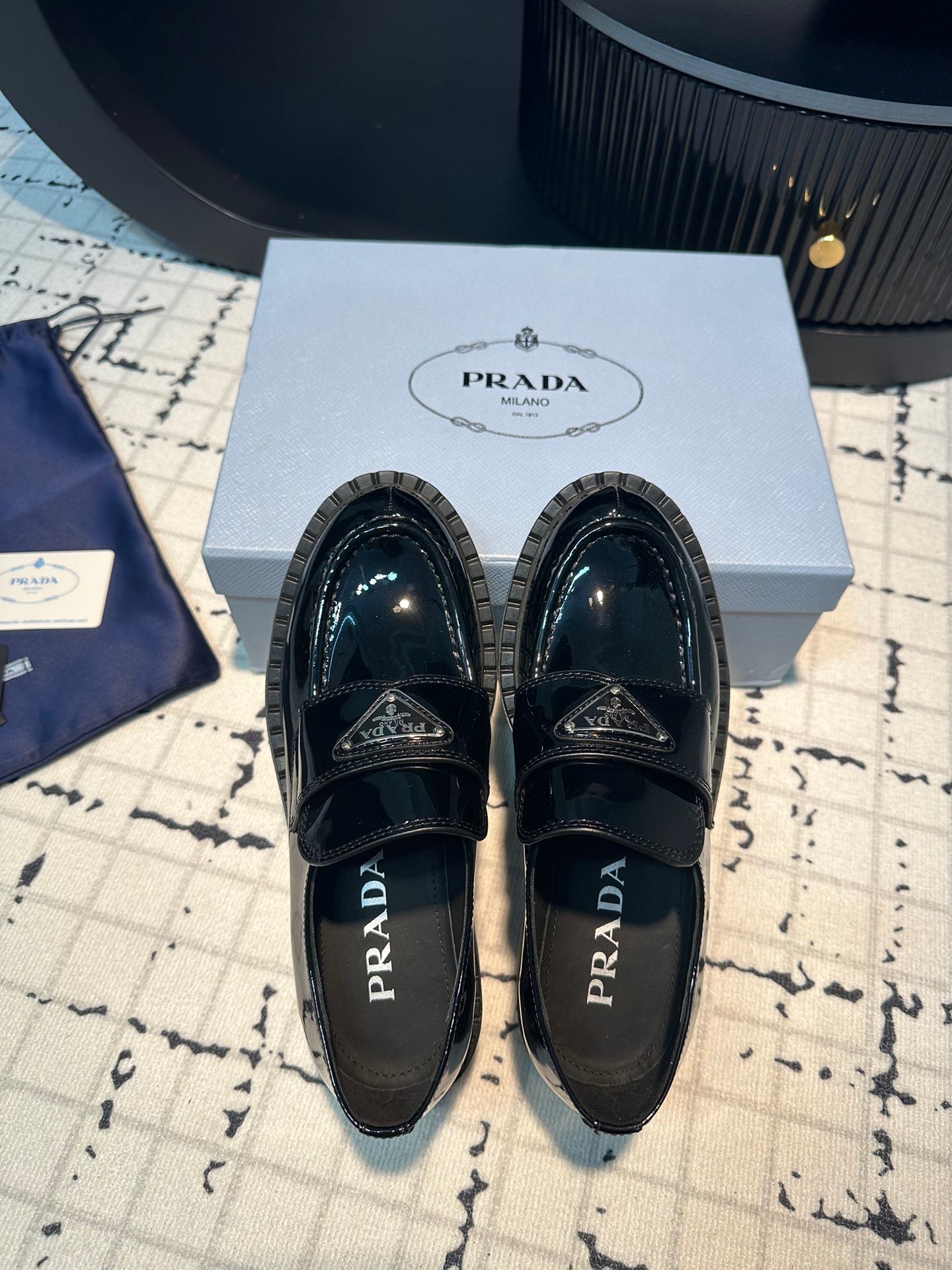 PRA SCHOCOLATE BRUSHED LOAFERS GLOSSY BLACK CALFSKIN - 34