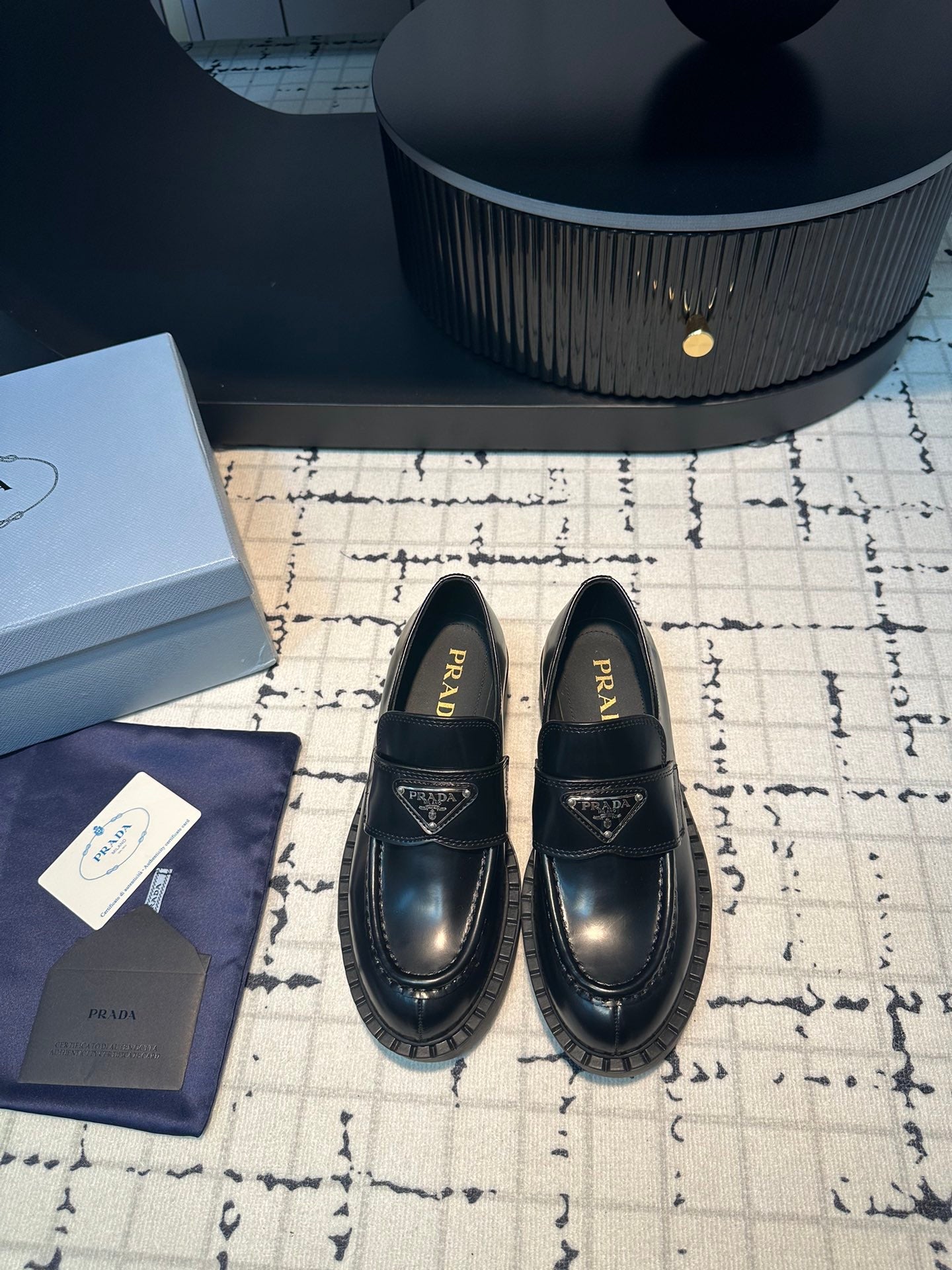 PRA SCHOCOLATE BRUSHED LOAFERS BLACK CALFSKIN - 34