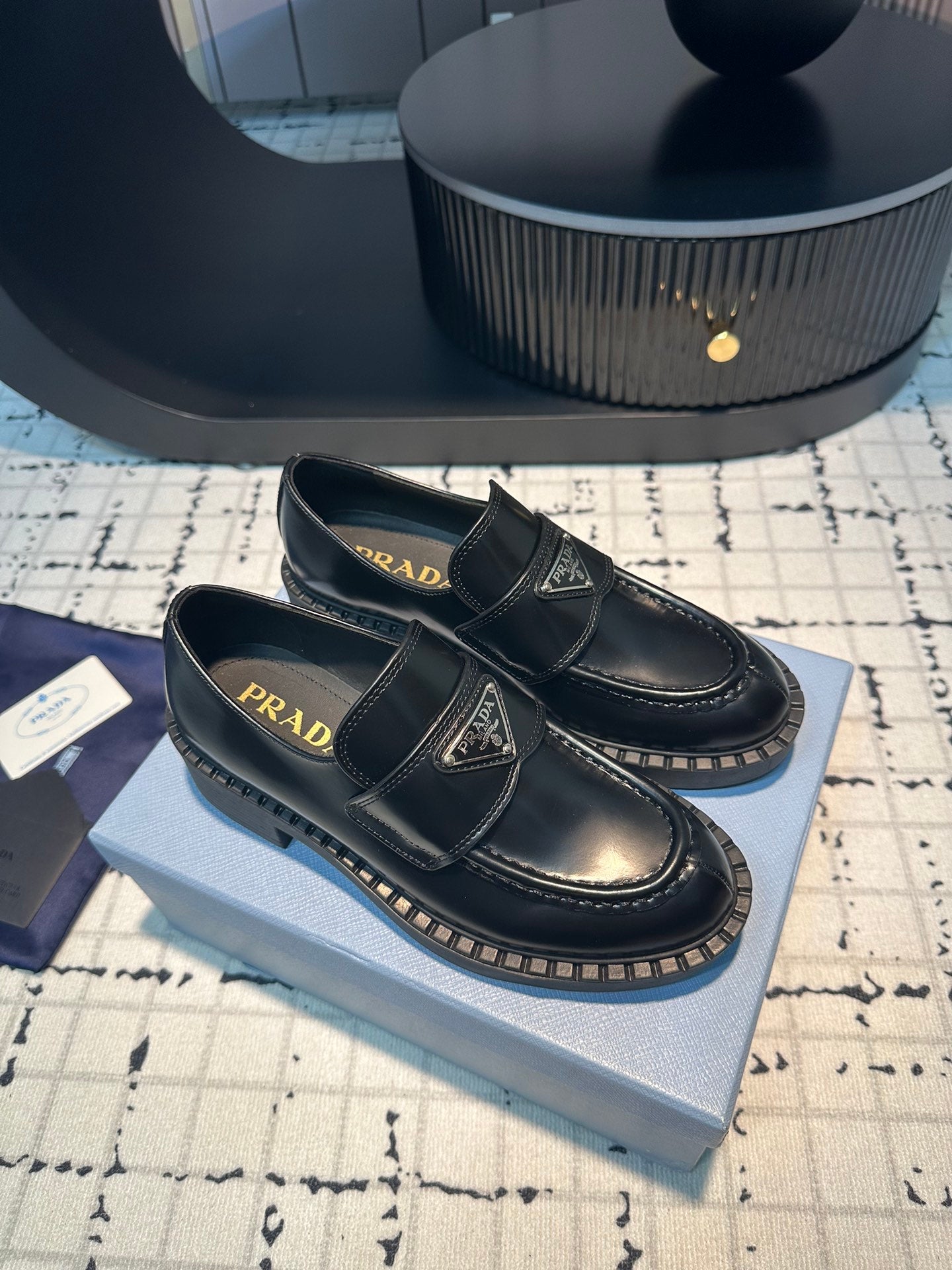 PRA SCHOCOLATE BRUSHED LOAFERS BLACK CALFSKIN - 34