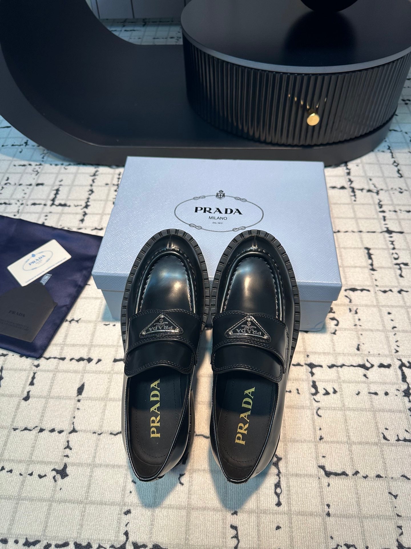 PRA SCHOCOLATE BRUSHED LOAFERS BLACK CALFSKIN - 34