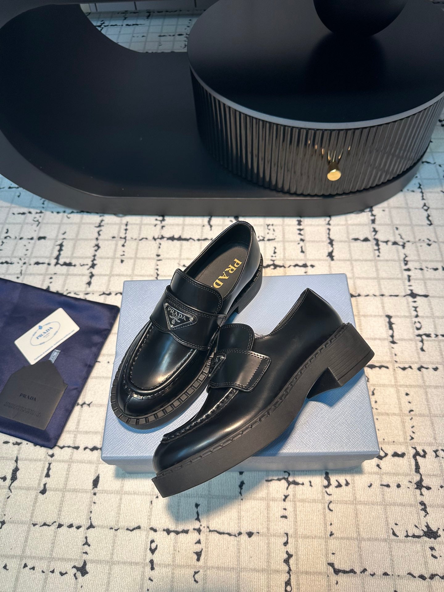 PRA SCHOCOLATE BRUSHED LOAFERS BLACK CALFSKIN - 34