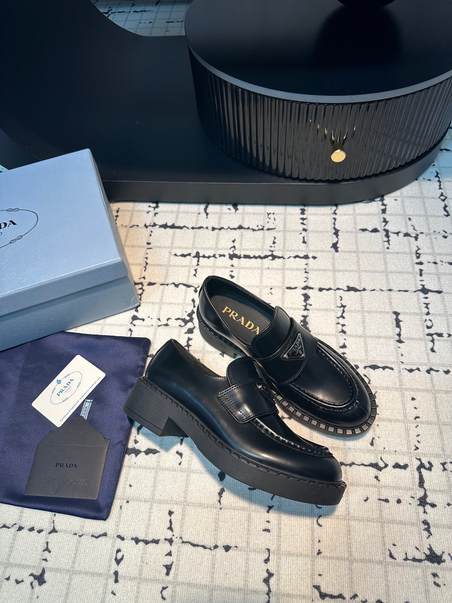 PRA SCHOCOLATE BRUSHED LOAFERS BLACK CALFSKIN - 34