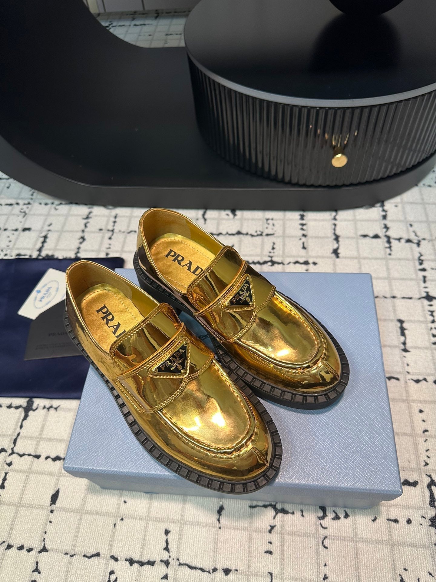 PRA SCHOCOLATE BRUSHED LOAFERS METALLIC GOLD CALFSKIN - 34