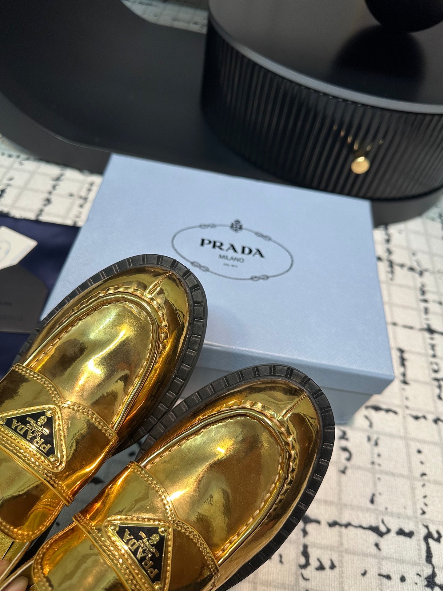PRA SCHOCOLATE BRUSHED LOAFERS METALLIC GOLD CALFSKIN - 34