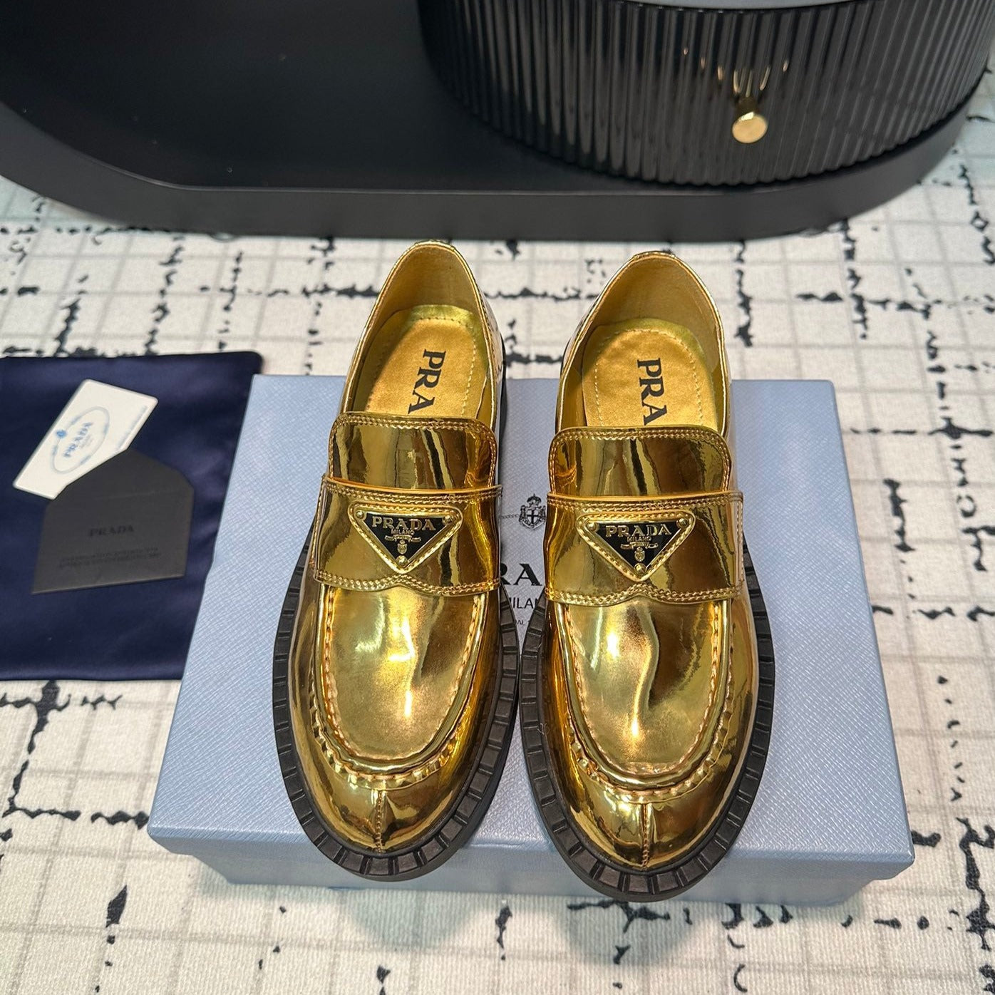 PRA SCHOCOLATE BRUSHED LOAFERS METALLIC GOLD CALFSKIN - 34