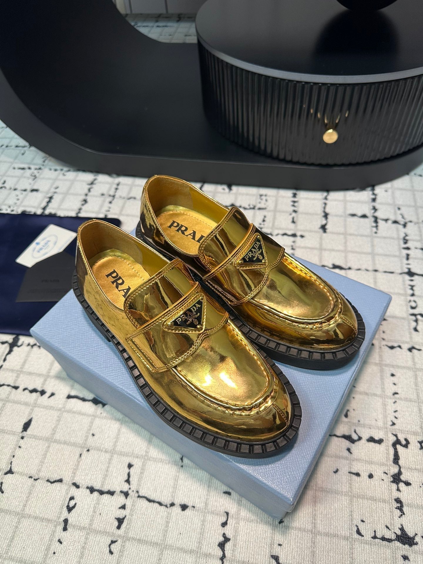 PRA SCHOCOLATE BRUSHED LOAFERS METALLIC GOLD CALFSKIN - 34