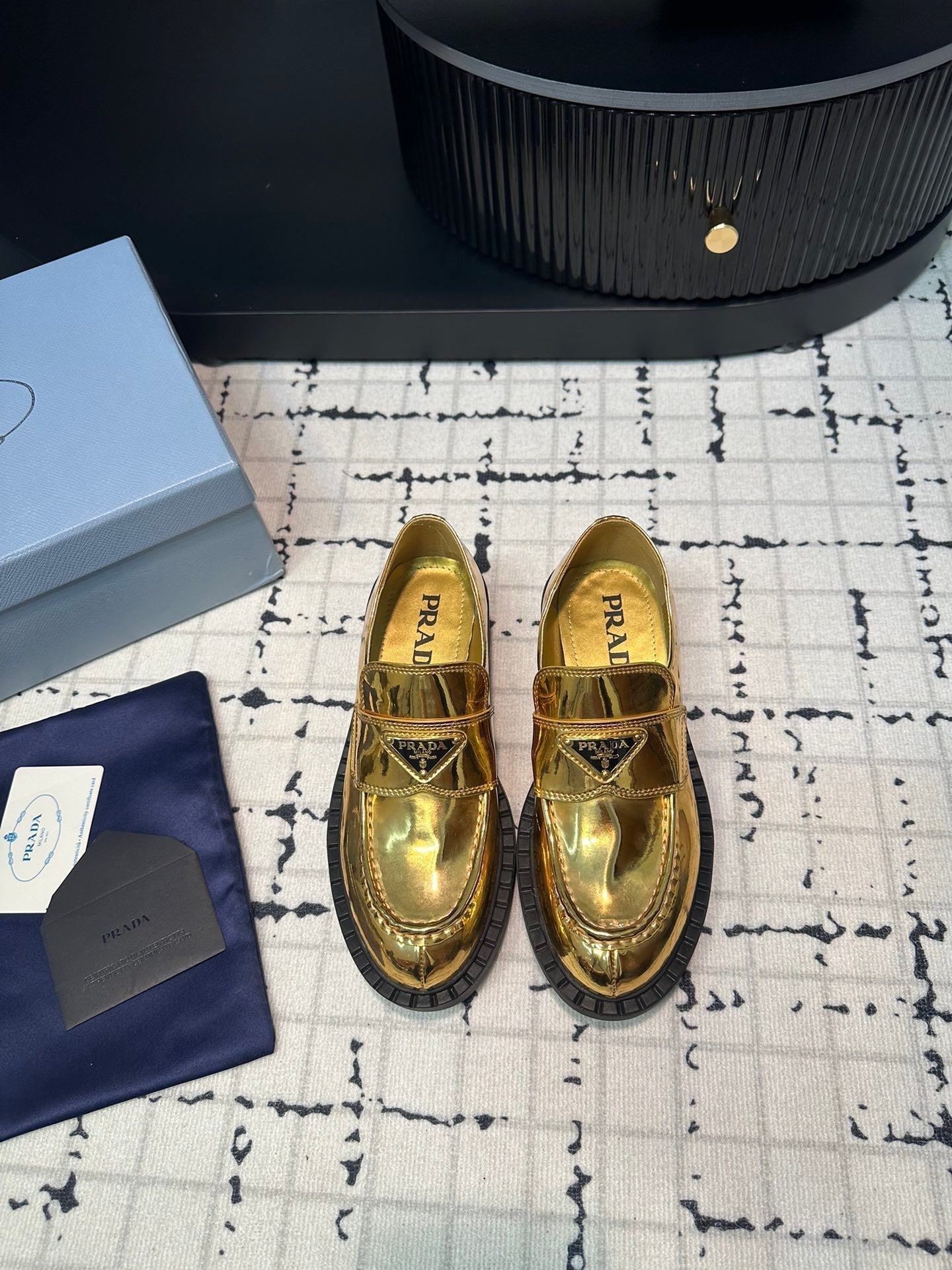 PRA SCHOCOLATE BRUSHED LOAFERS METALLIC GOLD CALFSKIN - 34