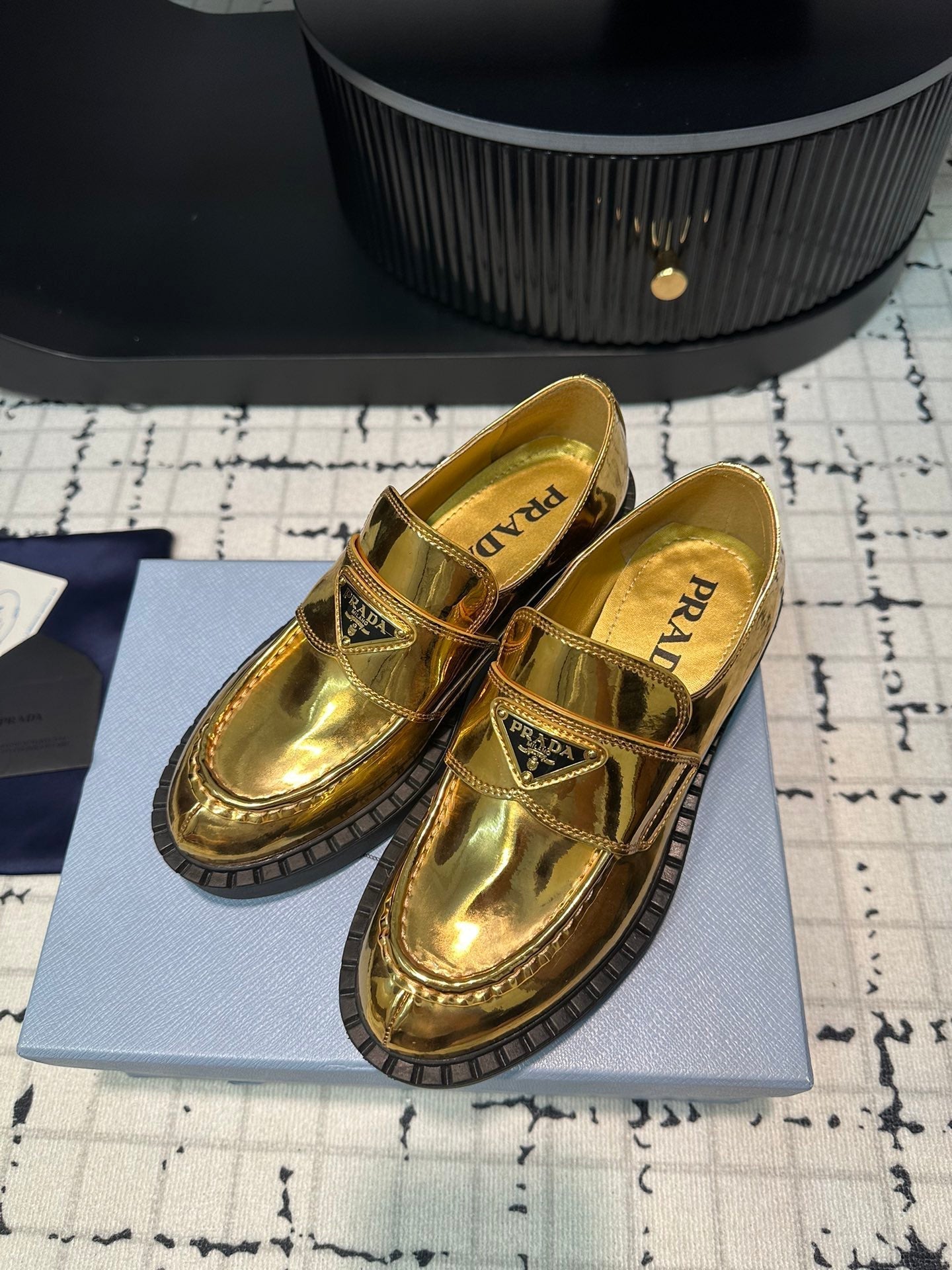 PRA SCHOCOLATE BRUSHED LOAFERS METALLIC GOLD CALFSKIN - 34