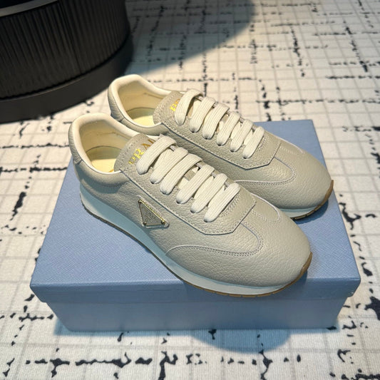 PRA TRIANGLE LOGO SNEAKERS LIGHT GRAY CALFSKIN - 35