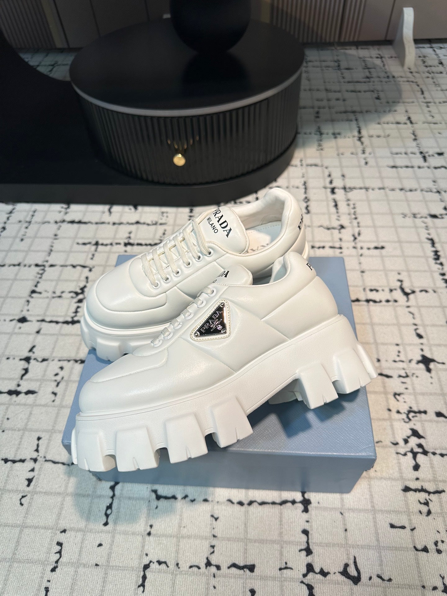 PRA MONOLITH BRUSHED LACE-UP SHOES WHITE LAMBSKIN - 35