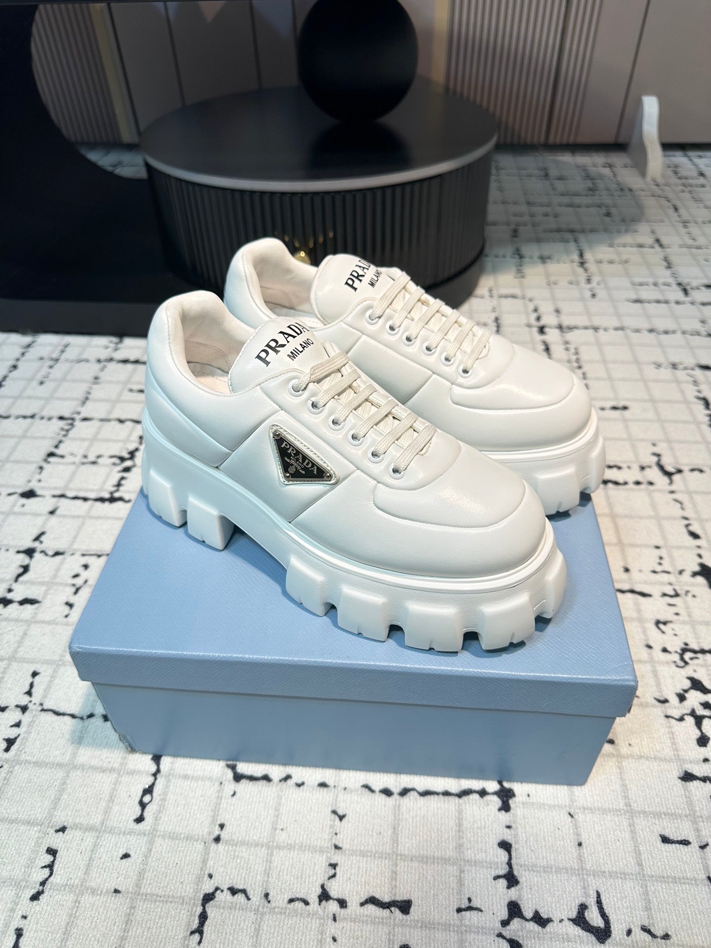 PRA MONOLITH BRUSHED LACE-UP SHOES WHITE LAMBSKIN - 35