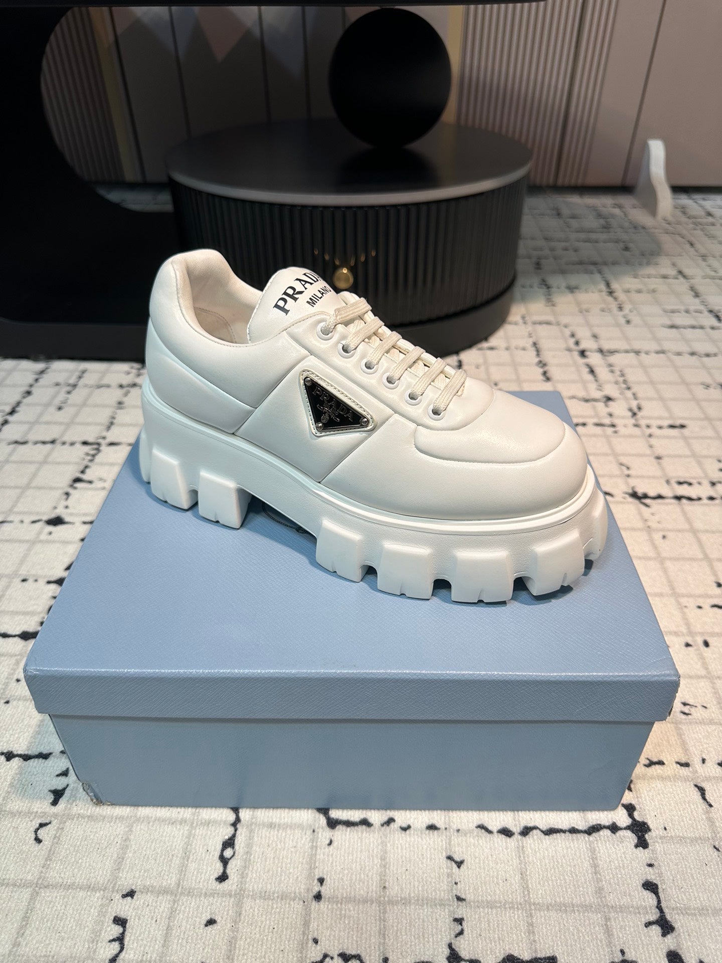 PRA MONOLITH BRUSHED LACE-UP SHOES WHITE LAMBSKIN - 35