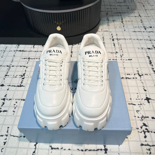 PRA MONOLITH BRUSHED LACE-UP SHOES WHITE LAMBSKIN - 35
