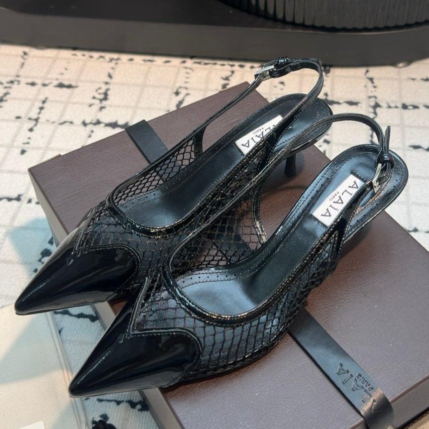 ALAIA SLINGBACKS 5 CM IN BLACK CALFSKIN WITH MESH - 34