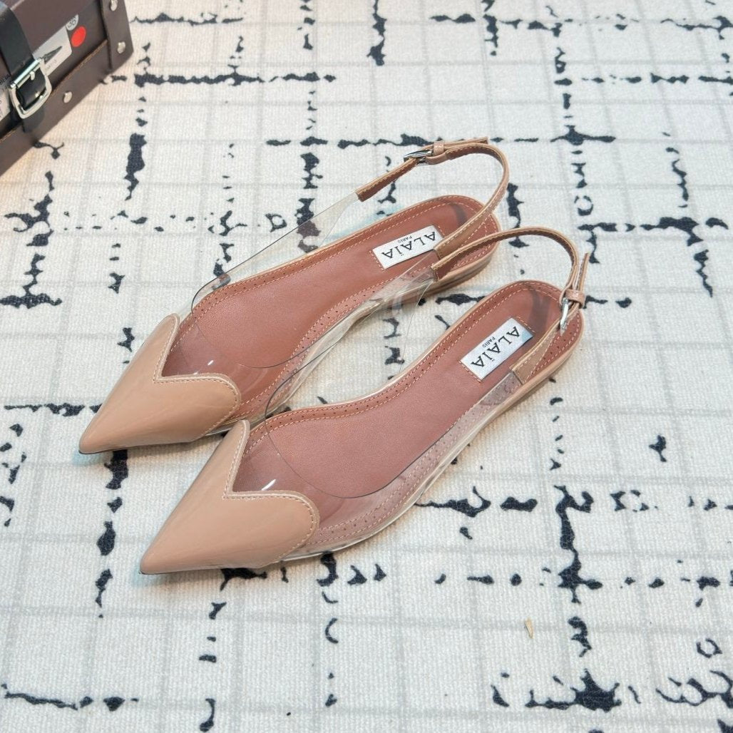 ALAIA FLAT SLINGBACK IN BEIGE BISQUE PATENT CALFSKIN AND FILM - 34