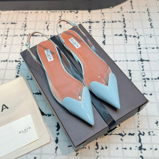 ALAIA FLAT SLINGBACK IN LIGHT BLUE PATENT CALFSKIN AND FILM - 34