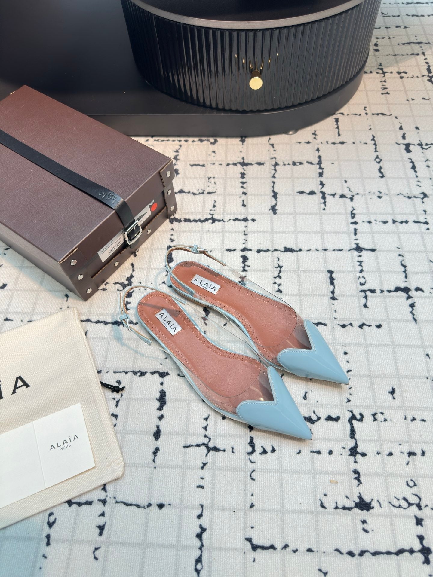 ALAIA FLAT SLINGBACK IN LIGHT BLUE PATENT CALFSKIN AND FILM - 34