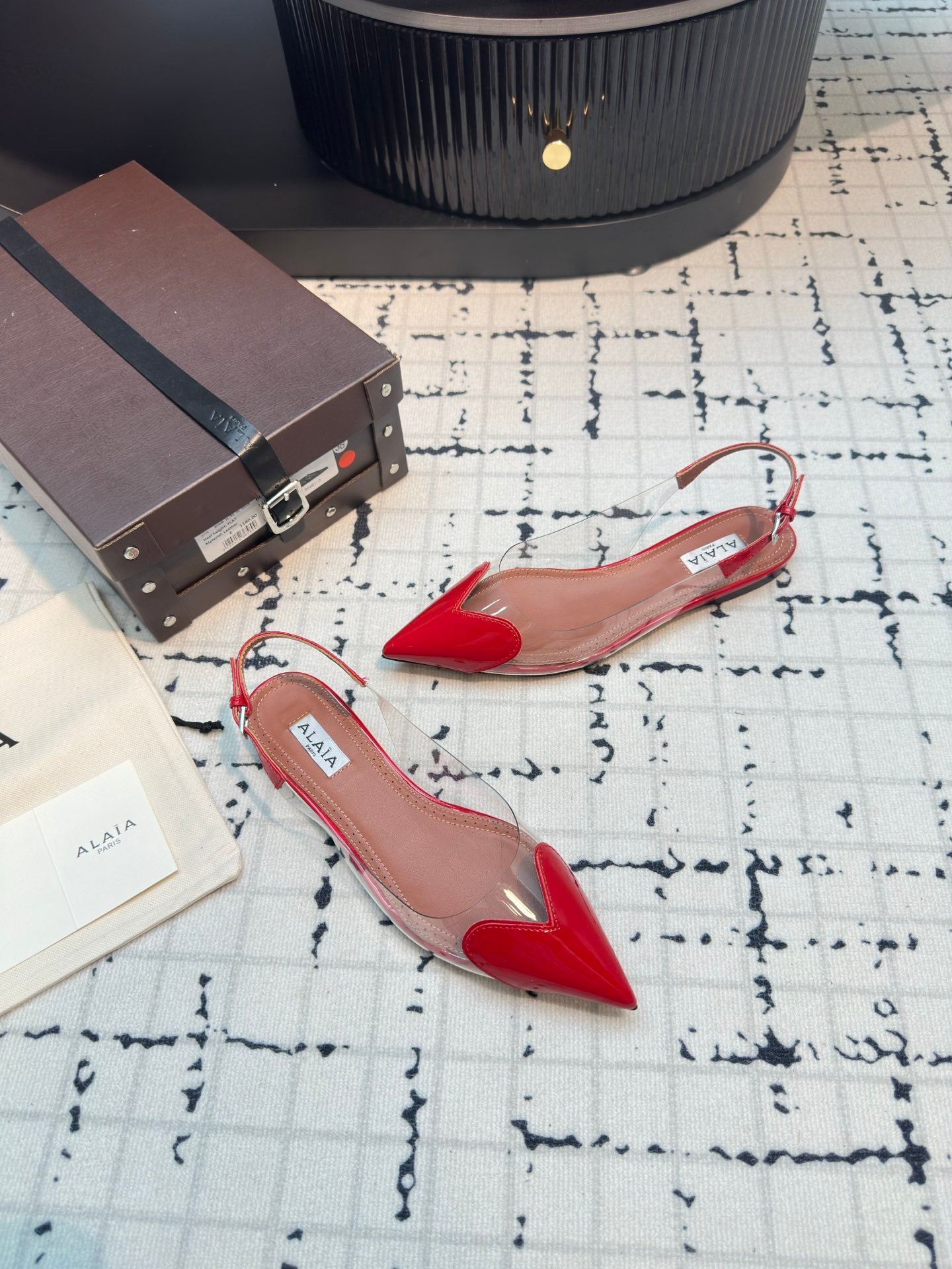 ALAIA FLAT SLINGBACK IN CHERRY RED PATENT CALFSKIN AND FILM - 34