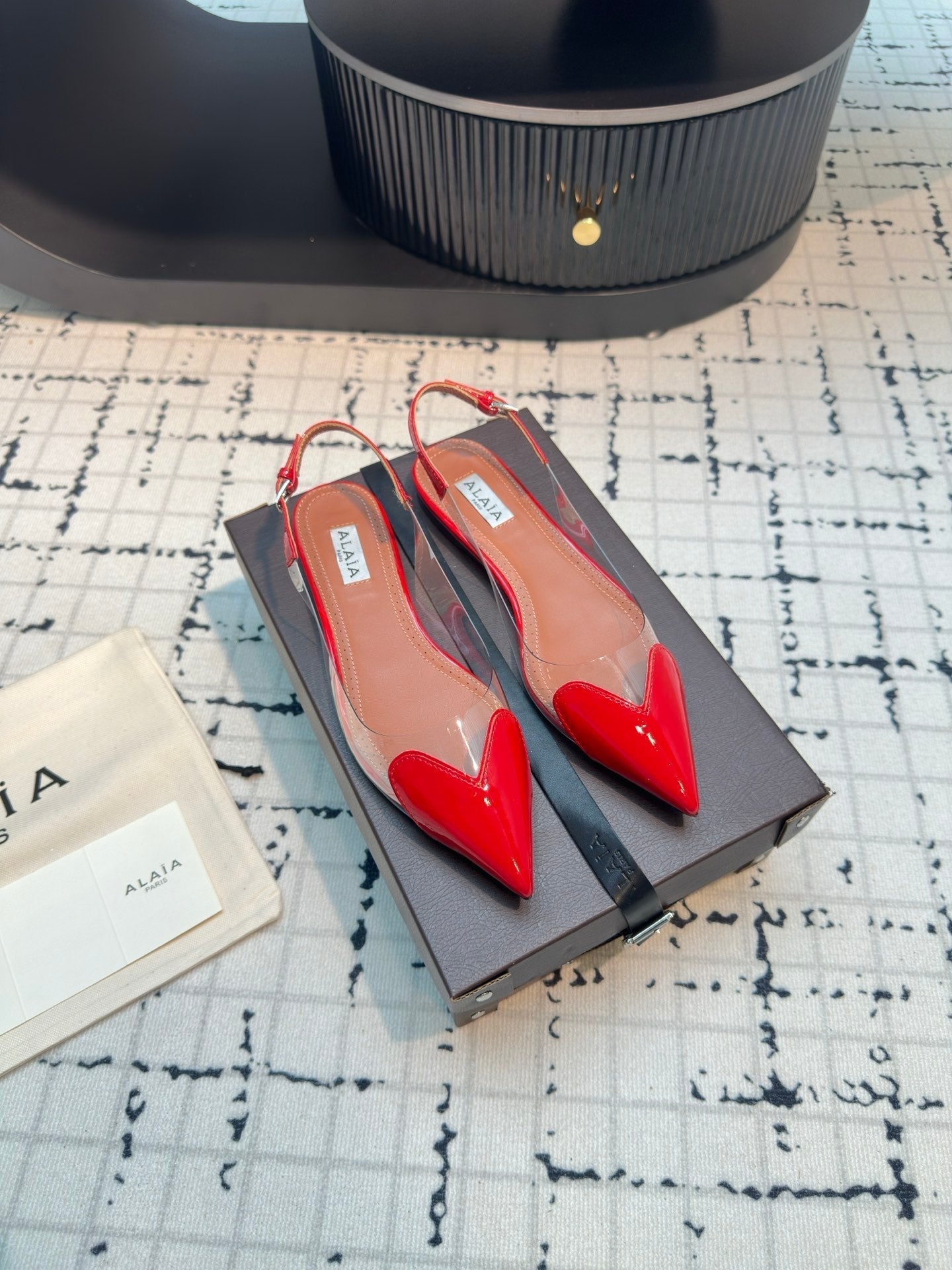 ALAIA FLAT SLINGBACK IN CHERRY RED PATENT CALFSKIN AND FILM - 34