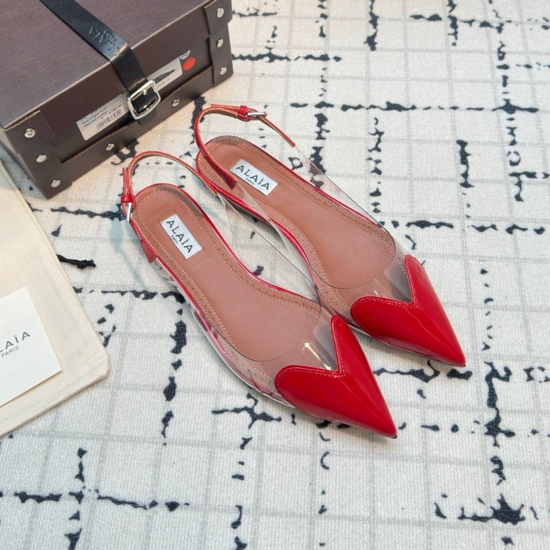 ALAIA FLAT SLINGBACK IN CHERRY RED PATENT CALFSKIN AND FILM - 34