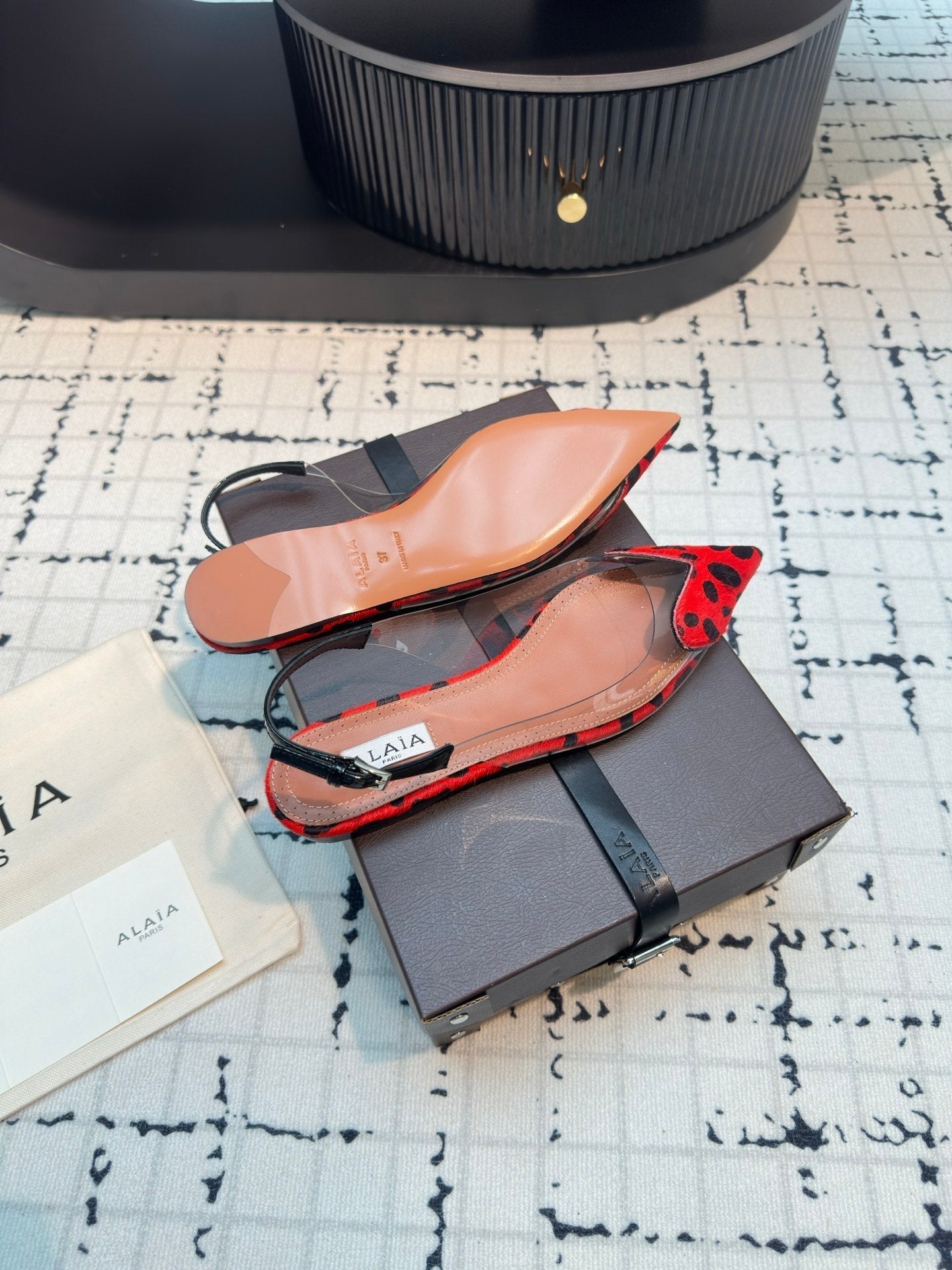 ALAIA FLAT SLINGBACK IN CHERRY RED PATENT CALFSKIN AND FILM - 34