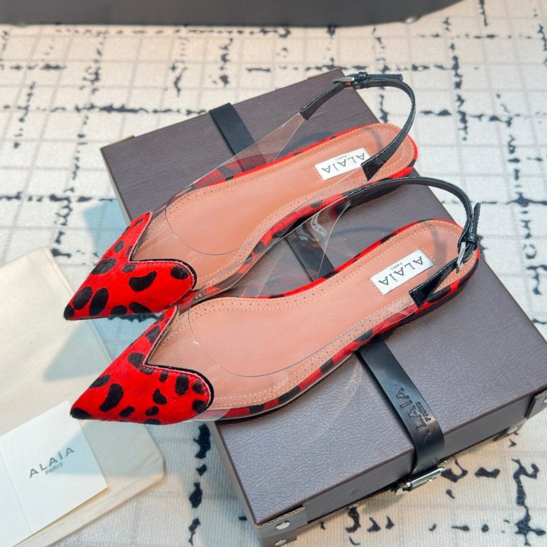 ALAIA FLAT SLINGBACK IN CHERRY RED PATENT CALFSKIN AND FILM - 34