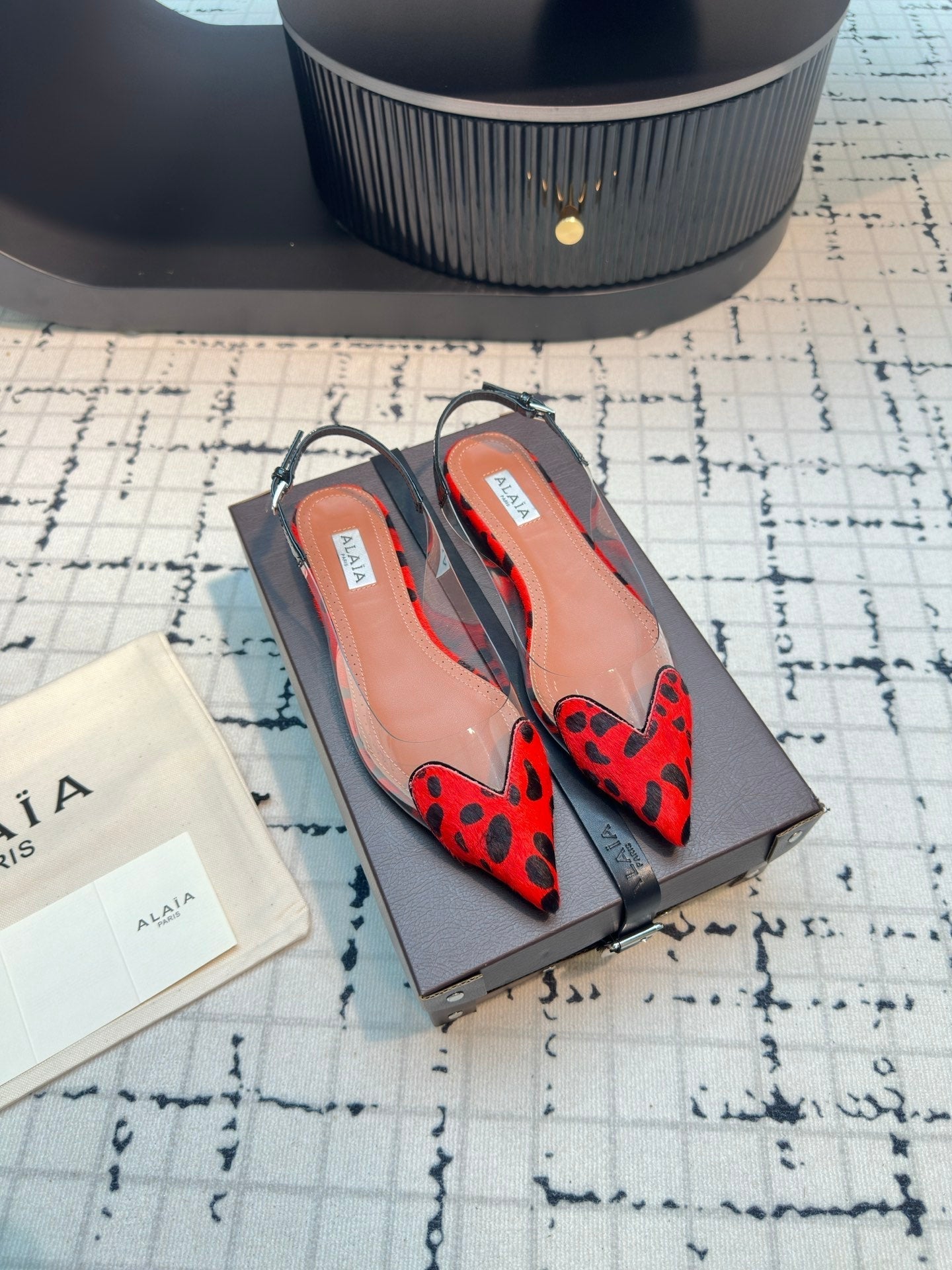 ALAIA FLAT SLINGBACK IN CHERRY RED PATENT CALFSKIN AND FILM - 34