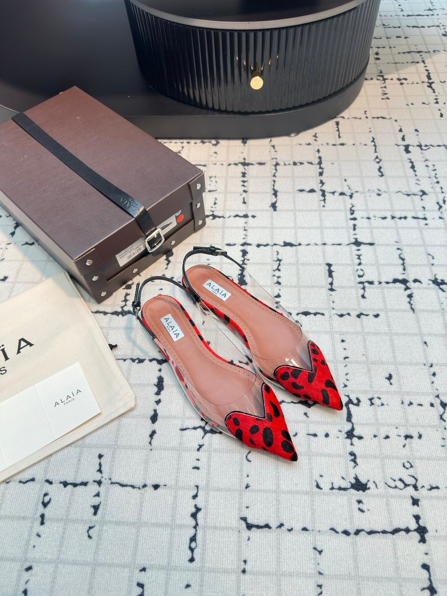 ALAIA FLAT SLINGBACK IN CHERRY RED PATENT CALFSKIN AND FILM - 34