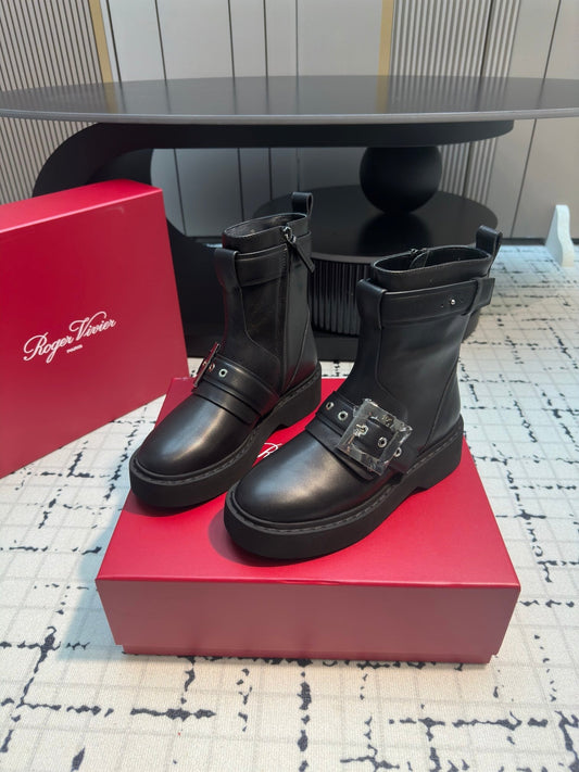 VIV' RANGERS BIKER BOOTIES IN BLACK CALFSKIN WITH METAL BUCKLE - 35